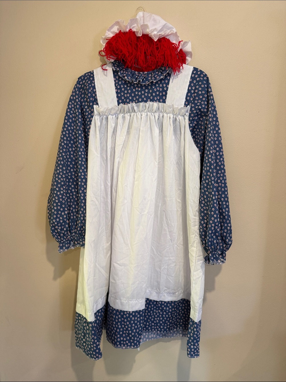 Classic Raggedy Ann Doll Costume Dress Blue & White Red Socks Halloween Costume